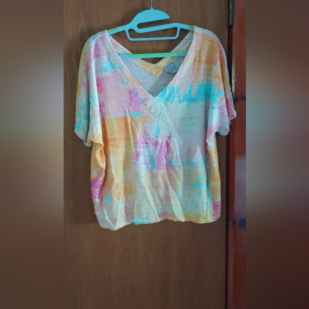 Chico's Linen Boxy Short Sleeve Tee